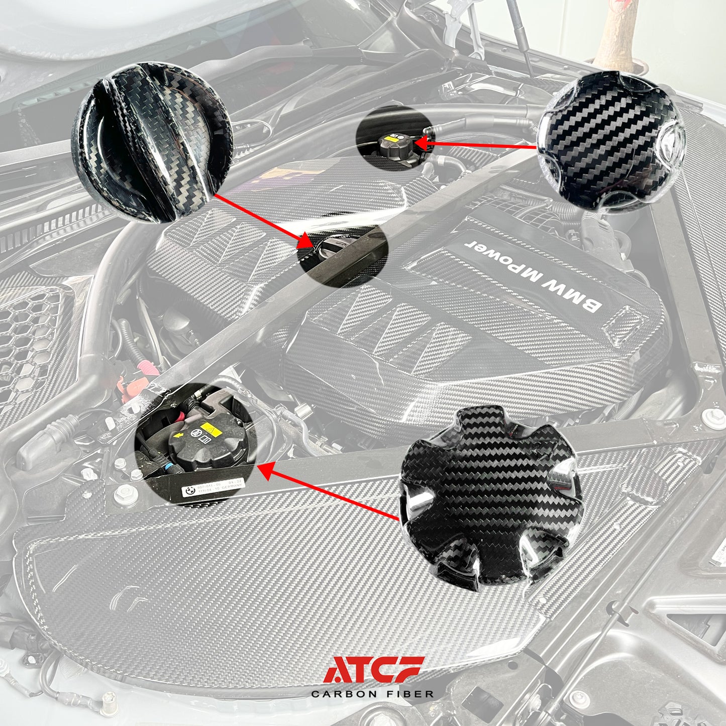 BMW G80 G82 G87 X3M X4M Set di tappi per vano motore in fibra di carbonio